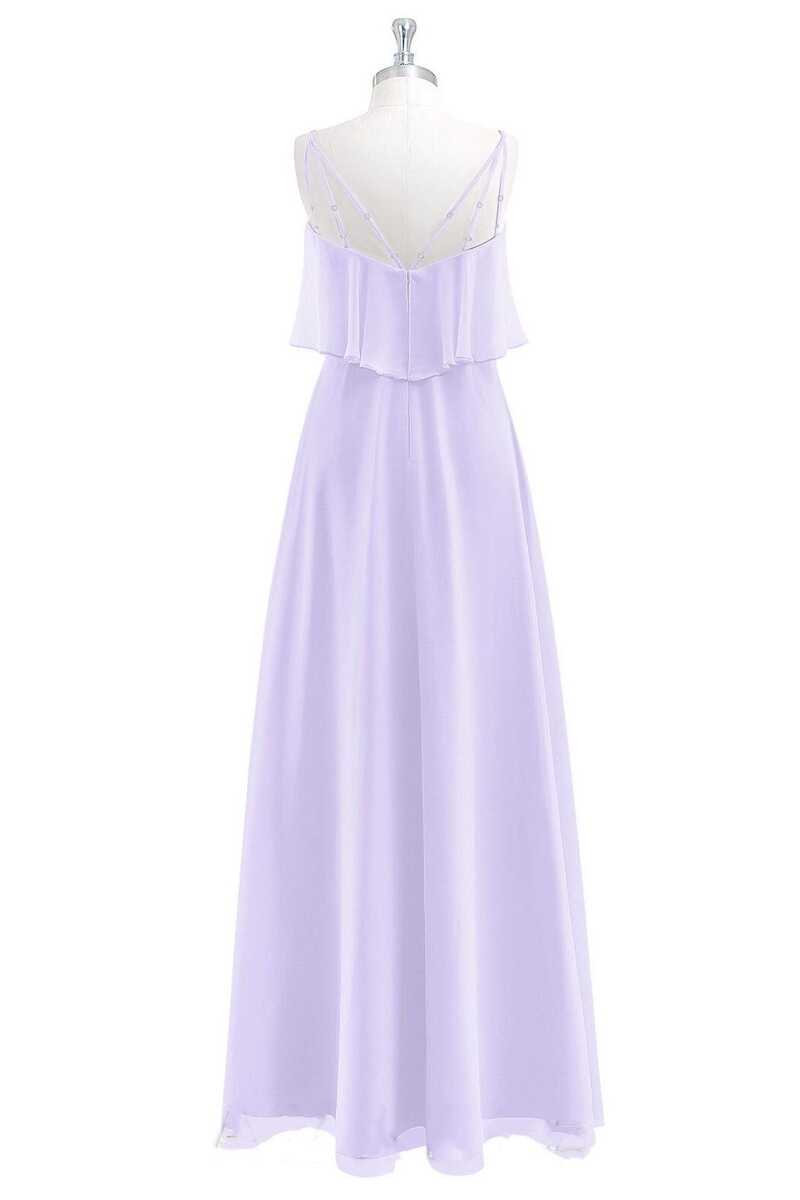 Lavender V-Neck Spaghetti Straps Ruffled Long Bridesmaid Dress