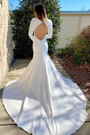 White V-Neck Backless Mermaid Wedding Dress