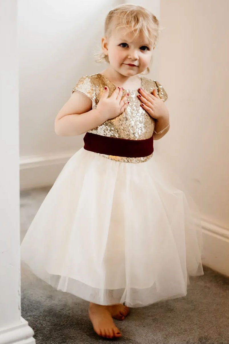 Gold &White Tie-Back A-Line Flower Girl Dress Modsele Gold &White Tie-Back A-Line Flower Girl Dress Modsele