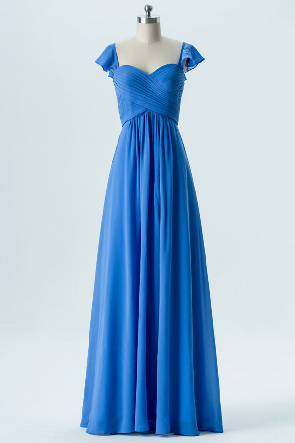 Cobalt Blue Chiffon Sweetheart Bridesmaid Dress with Cap Sleeves Modsele Cobalt Blue Chiffon Sweetheart Bridesmaid Dress with Cap Sleeves Modsele