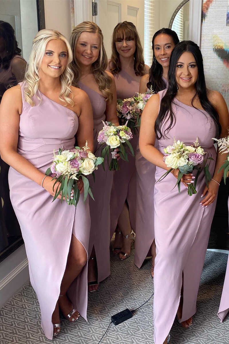 Dusky Lilac One-Shoulder Long Bridesmaid Dress with Slit Modsele Dusky Lilac One-Shoulder Long Bridesmaid Dress with Slit Modsele