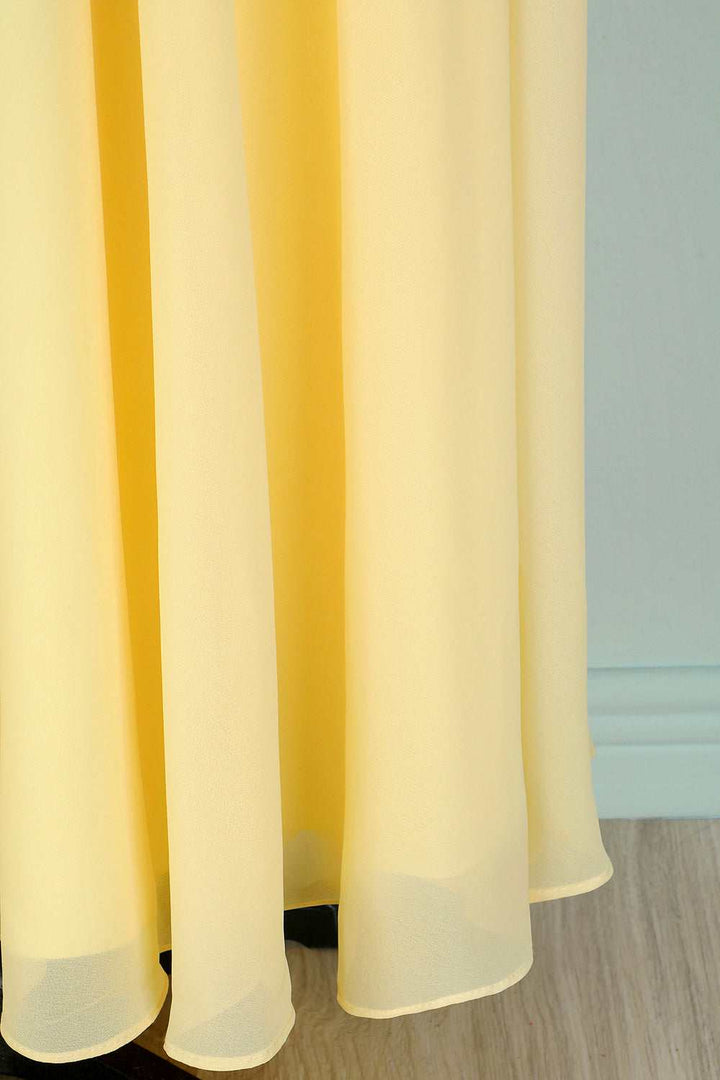 Yellow V-Neck Ruffled Pleated Bridesmaid Dress