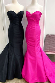 Neon Pink Strapless Cross Front Trumpet Long Prom Dress