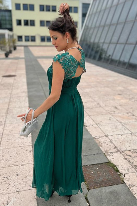 Hunter green chiffon dress on sale