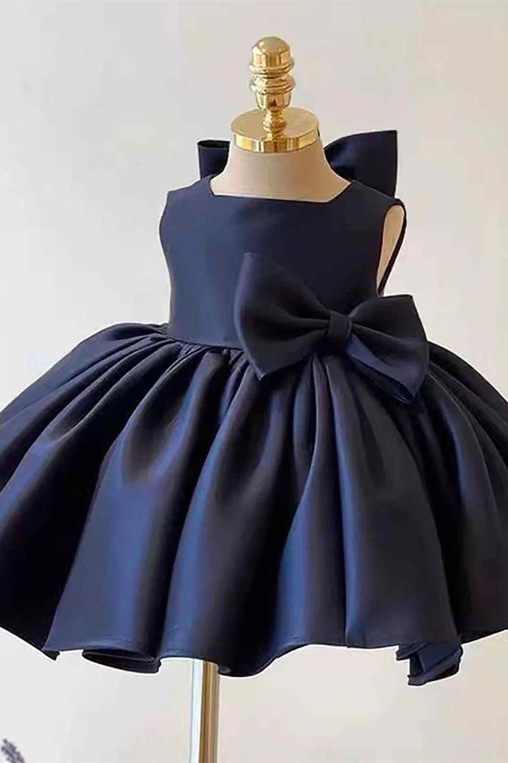 White Satin Square Neck Bow Back Girl Party Dress