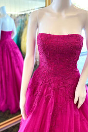 Barbie Pink Floral Lace Strapless A-Line Prom Dress