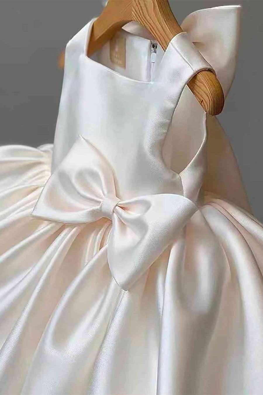 White Satin Square Neck Bow Back Girl Party Dress Modsele White Satin Square Neck Bow Back Girl Party Dress Modsele