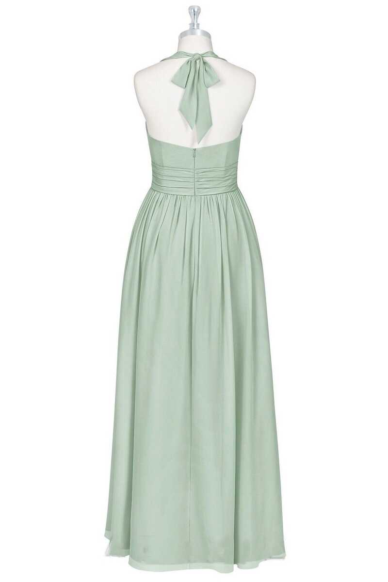 Sage Green Halter A-Line Bridesmaid Dress with Slit