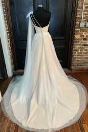 Off-White One-Shoulder A-Line Wedding Dress