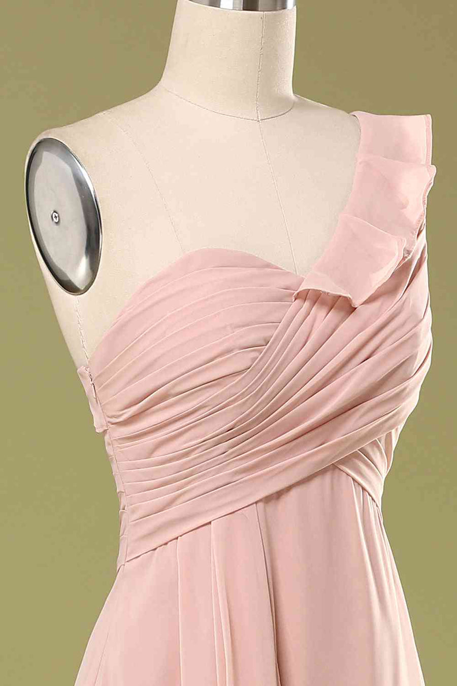 Blush Chiffon One-Shoulder Ruffled Bridesmaid Dress