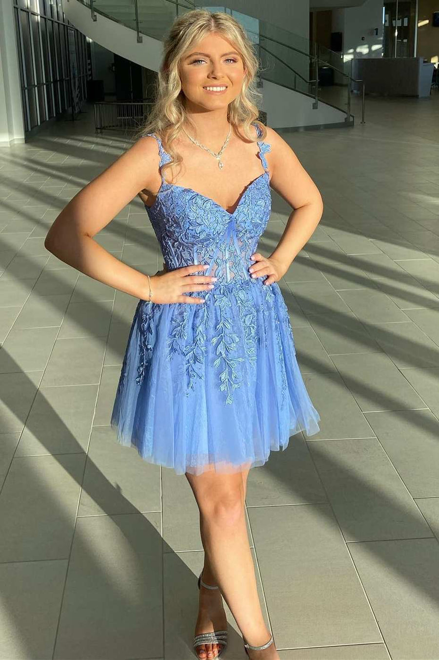 Sweet Aqua Appliques A-Line Homecoming Dress Modsele Sweet Aqua Appliques A-Line Homecoming Dress Modsele