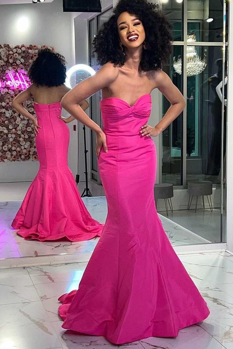 Neon Pink Strapless Cross Front Trumpet Long Prom Dress
