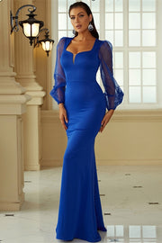Royal Blue Queen Anne Long Sleeve Mermaid Formal Dress