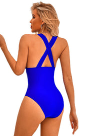 Royal Blue Mesh Cross-Back Swimsuit