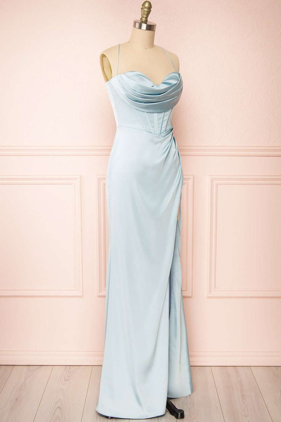 Cowl Neck Lace-Up Back Mermaid Long Prom Dress