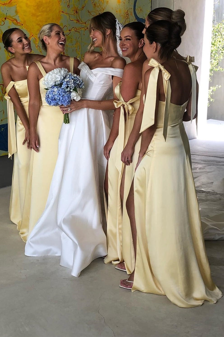 Light Yellow Straps A-Line Bridesmaid Dress with Slit Modsele Light Yellow Straps A-Line Bridesmaid Dress with Slit Modsele