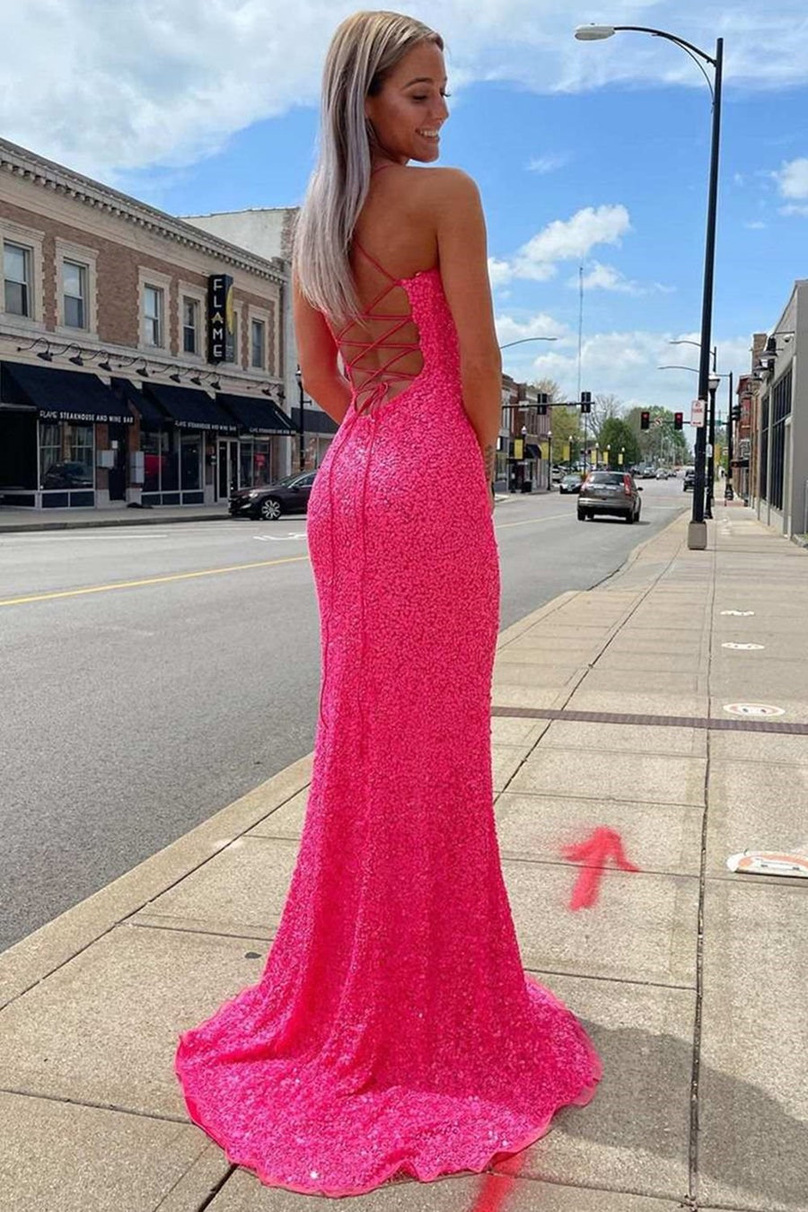 Neon Pink Sequin Mermaid Long Formal Dress – Modsele Neon Pink Sequin Mermaid Long Formal Dress – Modsele
