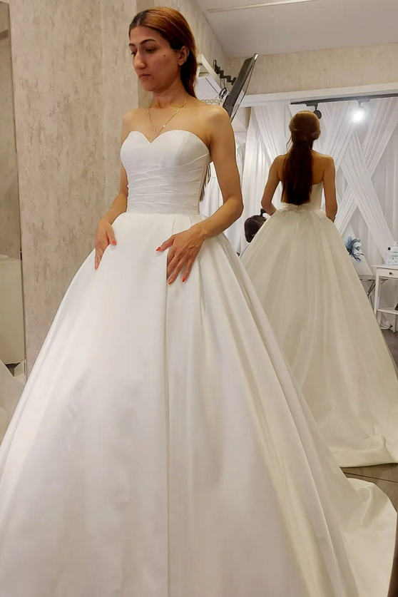 White Satin Sweetheart Wedding Dress Bridal Gown