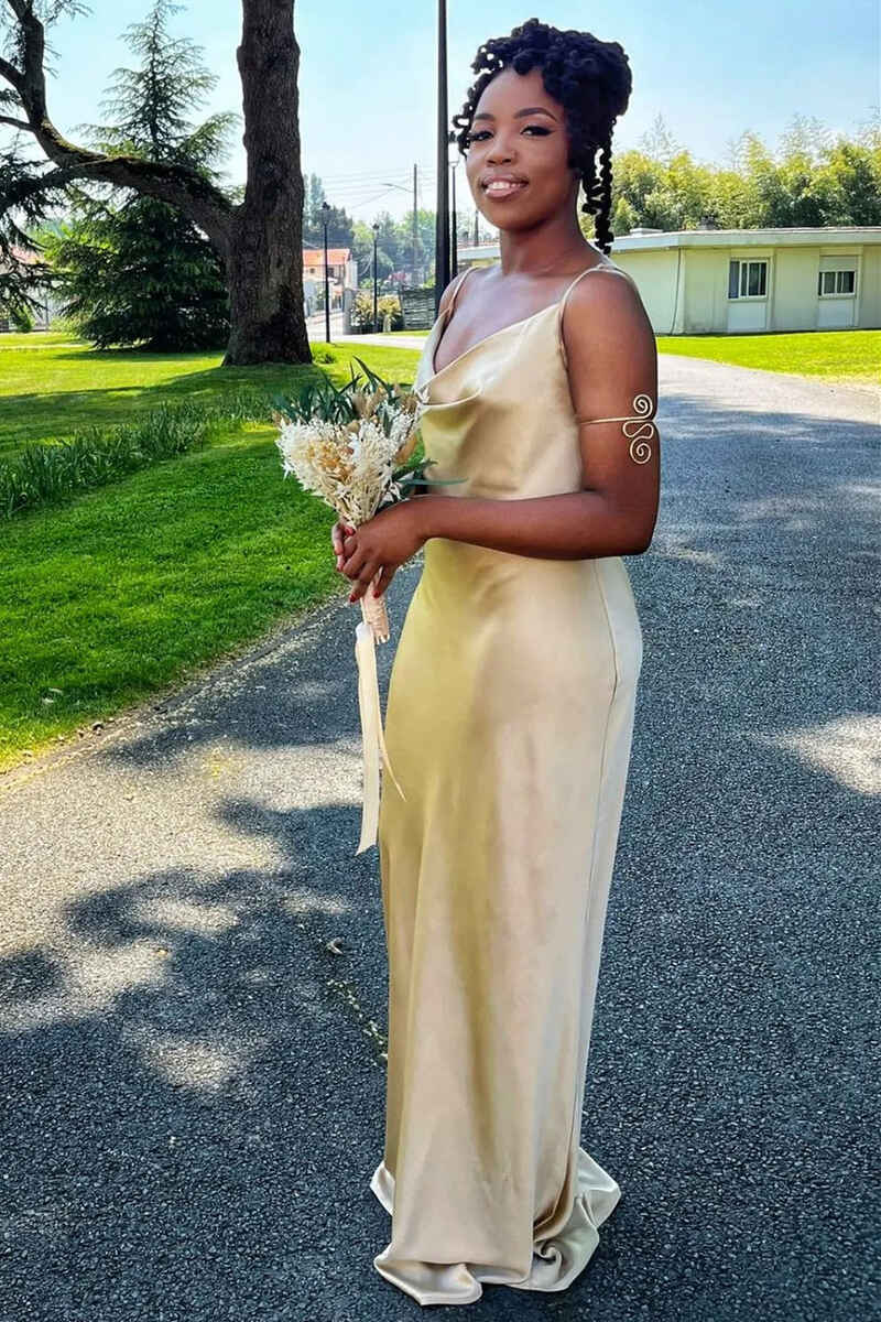 Champagne Satin Cowl Neck Long Bridesmaid Dress Modsele Champagne Satin Cowl Neck Long Bridesmaid Dress Modsele