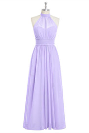 Lavender Chiffon Halter A-Line Long Bridesmaid Dress