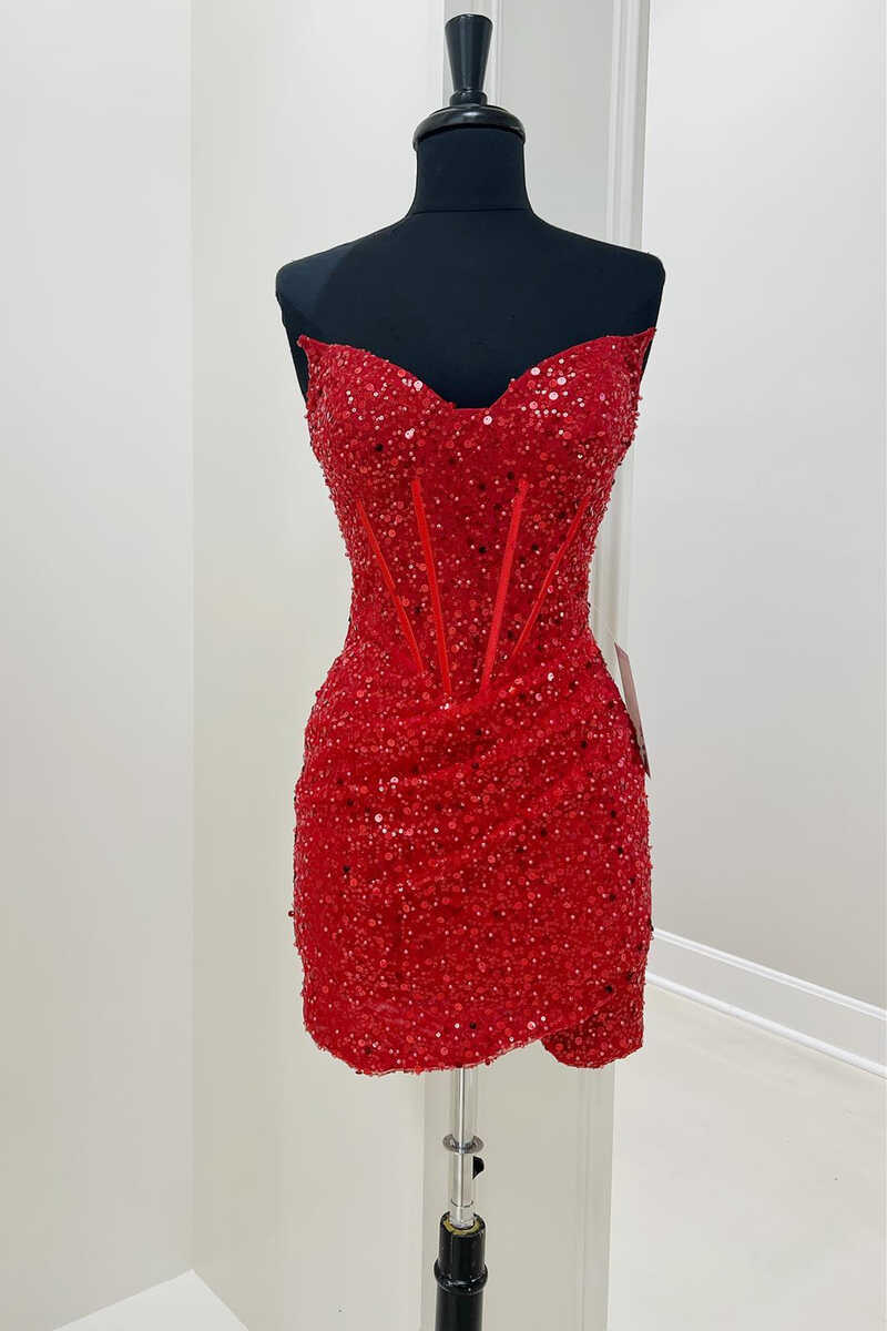 homecoming dresses classy Black Sequin Strapless Tight Mini Homecoming Gown – Modsele