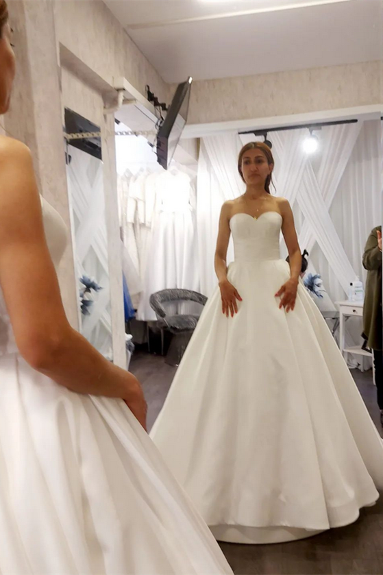 White Satin Sweetheart Wedding Dress Bridal Gown