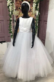 A-Line Sleeveless Bow Front Long Flower Girl Dress