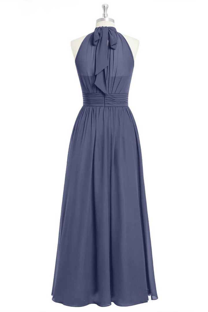 Lavender Chiffon Halter A-Line Long Bridesmaid Dress