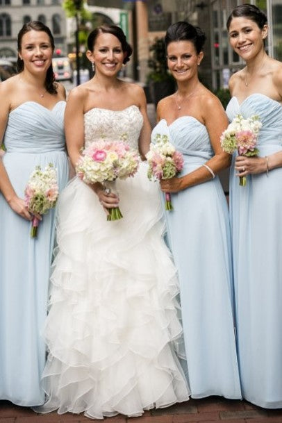 Light Blue Strapless Pleated Bridesmaid Dress