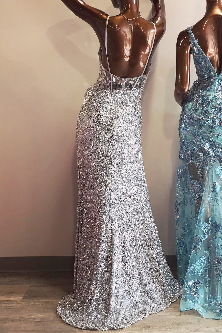 Emerald Green Sequin Cut Glass Mirror Long Prom Dress with Slit Modsele Emerald Green Sequin Cut Glass Mirror Long Prom Dress with Slit Modsele