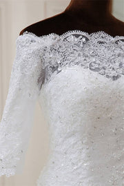 White Lace Off-the-Shoulder Half Sleeve Trumpet Wedding Dress