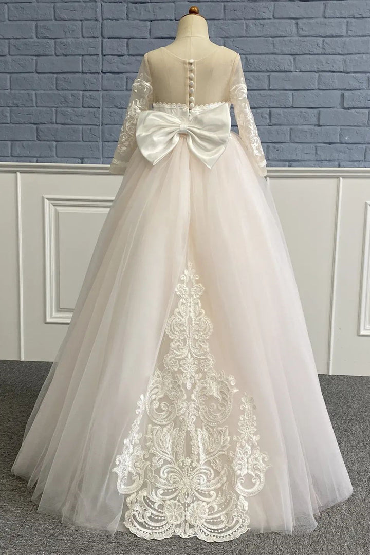 Ivory Lace Sweetheart Long Sleeve Girl Party Dress