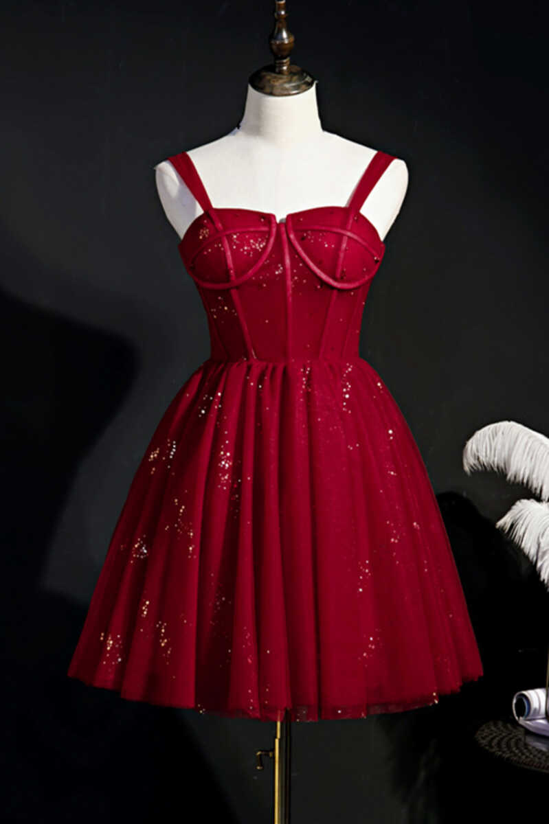 Sparkle Wine Red Straps Lace-Up Short Homecoming Dress Modsele Sparkle Wine Red Straps Lace-Up Short Homecoming Dress Modsele
