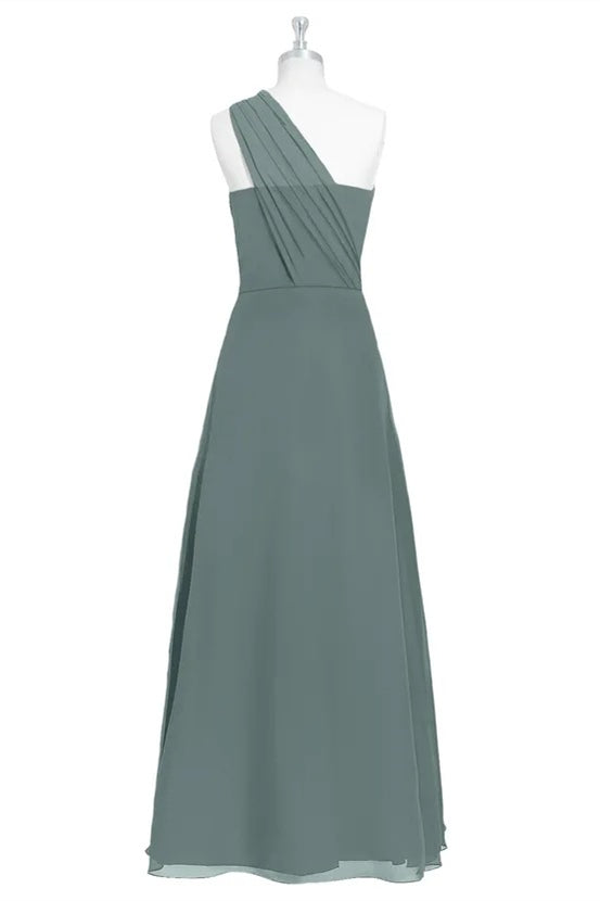 Dark Sage Green One-Shoulder A-line Long Bridesmaid Dress Modsele Dark Sage Green One-Shoulder A-line Long Bridesmaid Dress Modsele