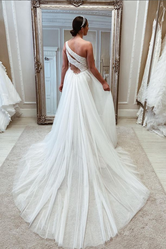 One Shoulder Backless Wedding Dress