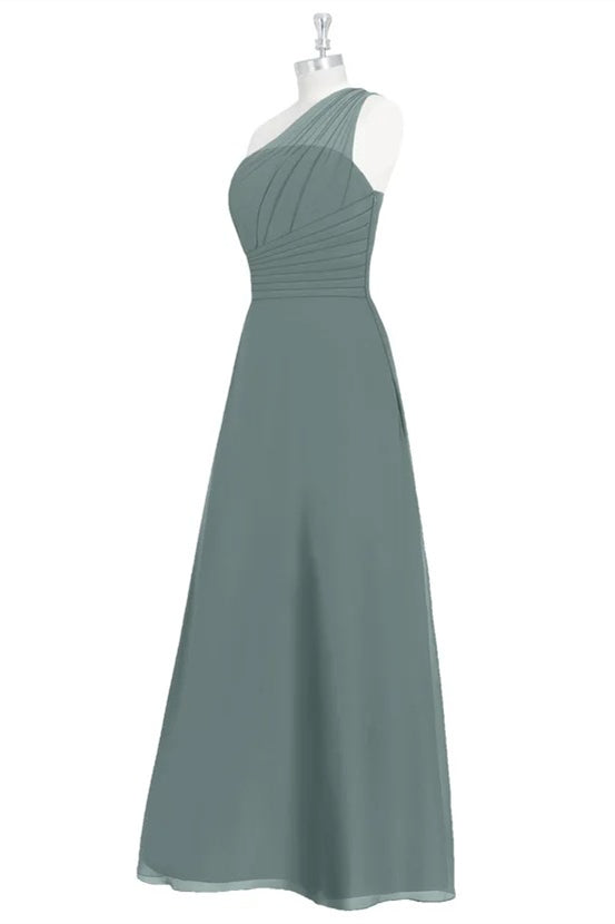 Dark Sage Green One-Shoulder A-line Long Bridesmaid Dress Modsele Dark Sage Green One-Shoulder A-line Long Bridesmaid Dress Modsele