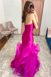 Fuchsia Strapless Layers Trumpet Long Formal Gown