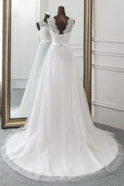 White Sweetheart Lace Up Sleeveless Long Wedding Dress