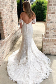 White Embroidered Sweetheart Mermaid Long Wedding Dress