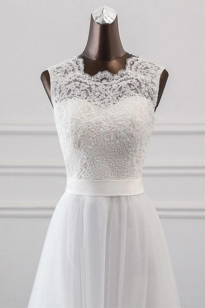 White Sweetheart Lace Up Sleeveless Long Wedding Dress