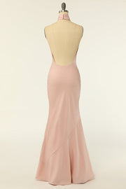 Blush Chiffon Cross-Front Backless Long Bridesmaid Dress