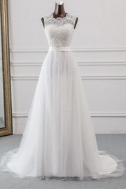 White Sweetheart Lace Up Sleeveless Long Wedding Dress