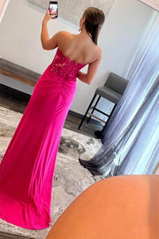 Barbie Pink Lace Strapless Sheath Dress with Slit