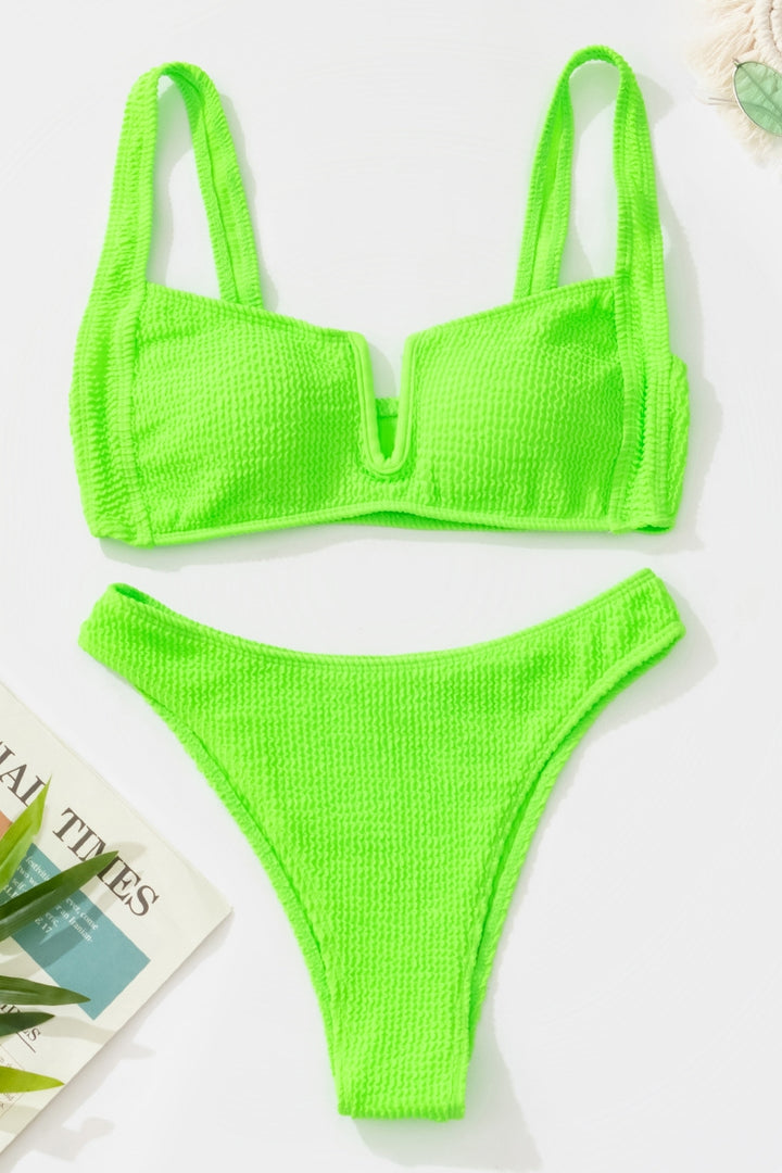 Stretchy Blue Notched Bandeau Swimsuit