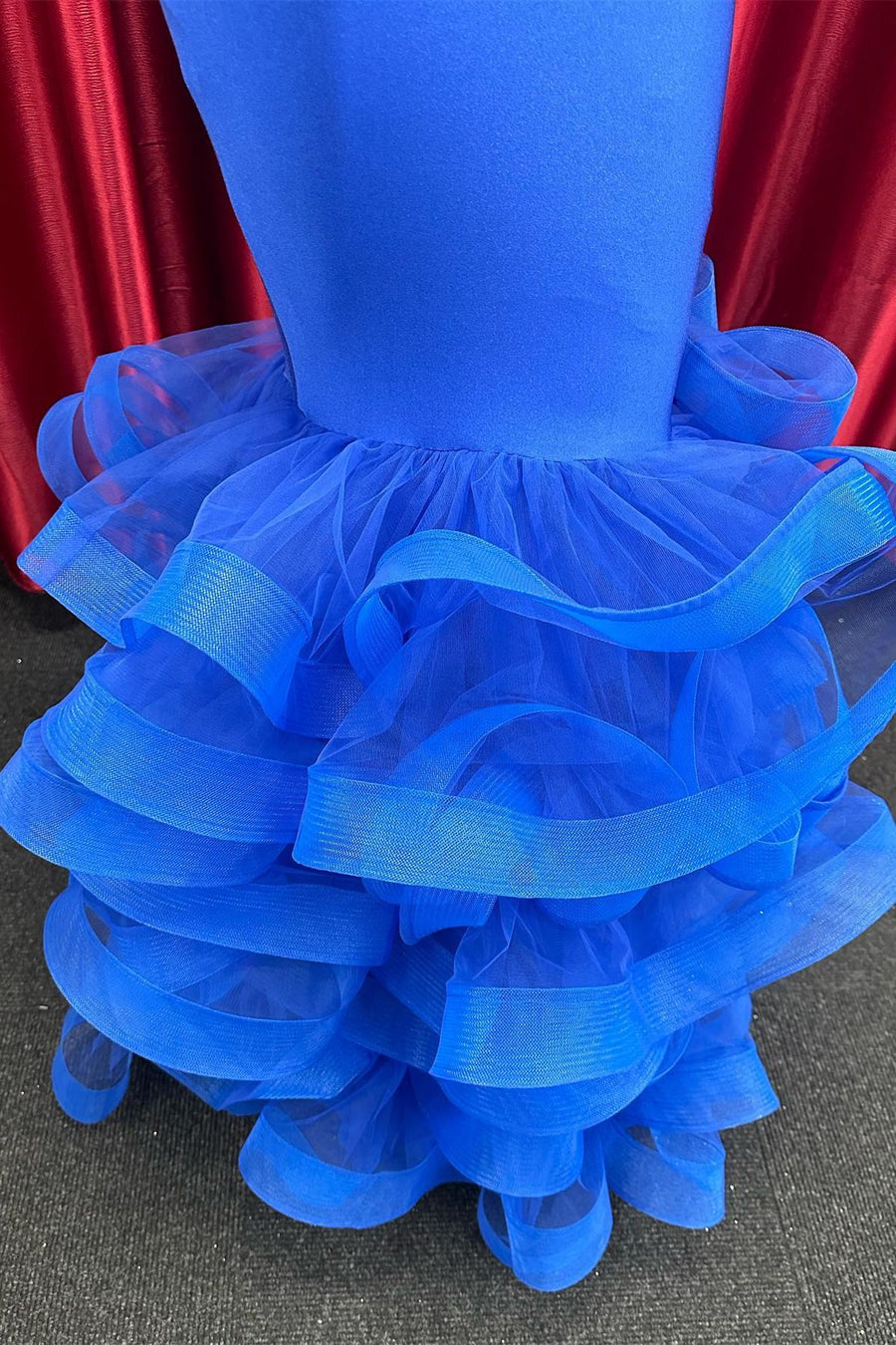 Royal Blue Halter Tiered Trumpet Long Formal Dress with Ruffles