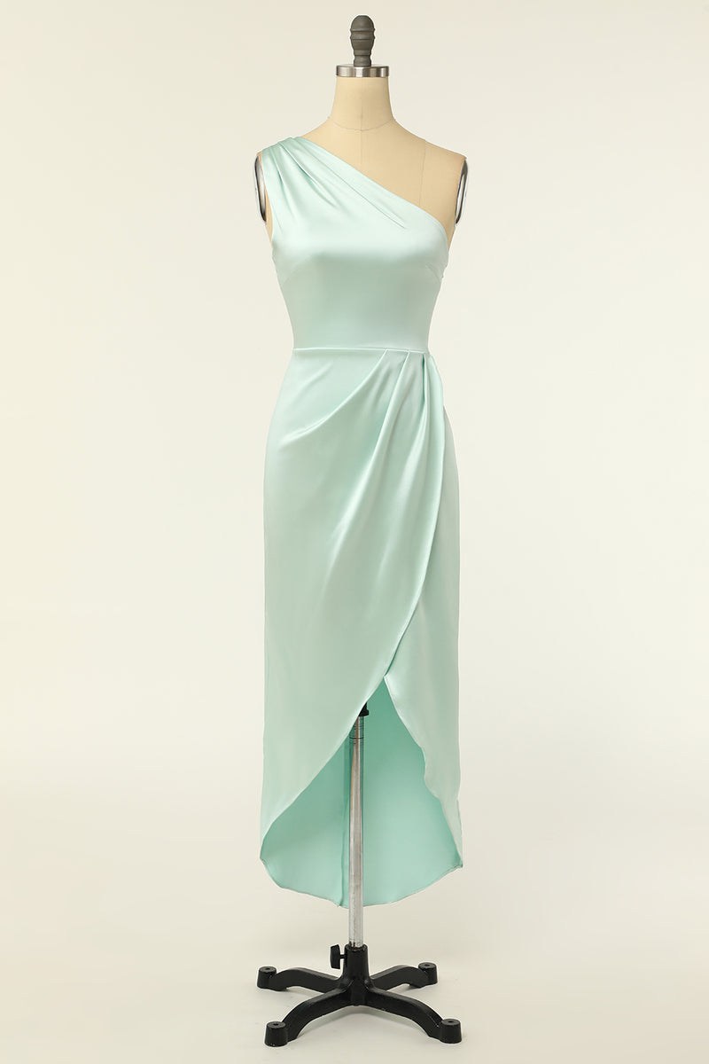Mint Green Satin One-Shoulder Bridesmaid Dress Modsele Mint Green Satin One-Shoulder Bridesmaid Dress Modsele