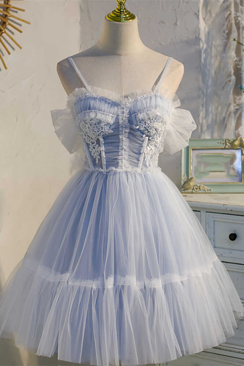 Two-Piece Tutu Skirt White Tulle Lace Long Sleeves Homecoming Dresses, MH392