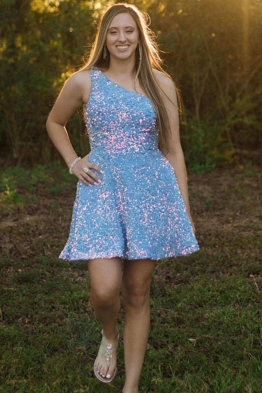 One-Shoulder Purple Sequins A-Line Short Homecoming Dress Modsele One-Shoulder Purple Sequins A-Line Short Homecoming Dress Modsele