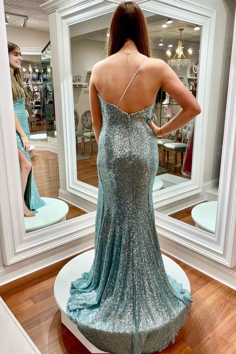 Tiffany Blue One-Shoulder Ruched Long Prom Dress