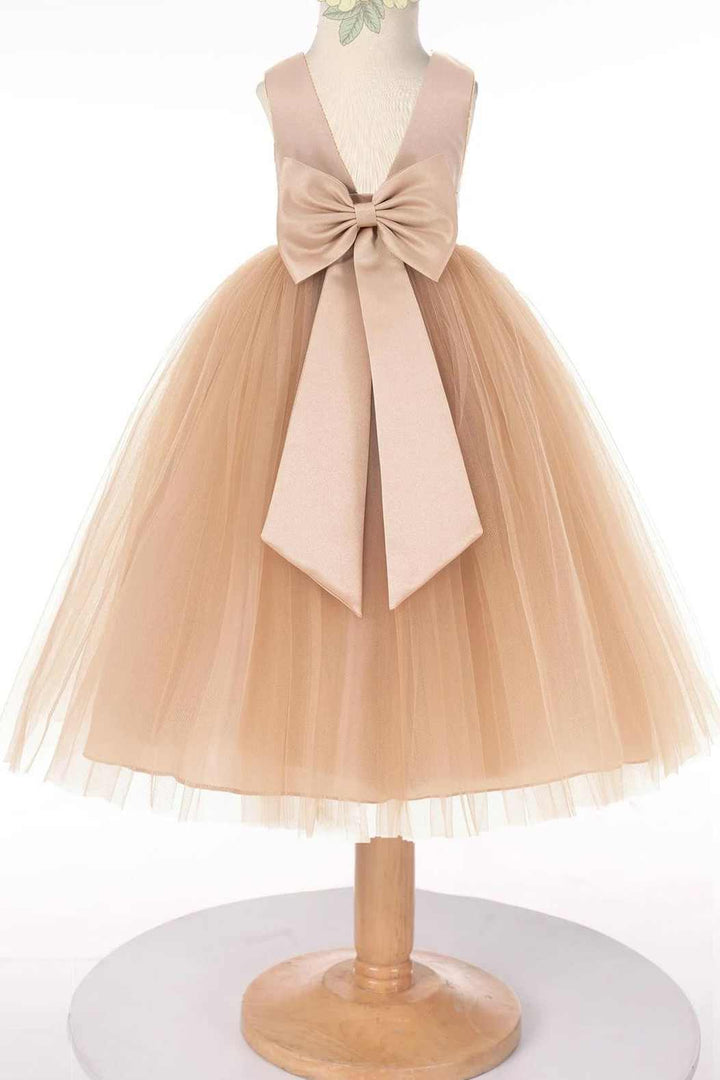 Mauve Tulle Sleeveless Bow Back Flower Girl Dress